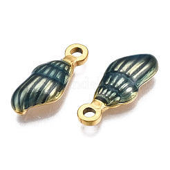 304ステンレスペンダント  エナメル  巻き貝  ゴールドカラー  ダークシアン  18.5x7.5x4mm  穴：1.5mm&nbsp;STAS-T052-41D