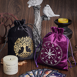 4шт 2-х цветные бархатные упаковочные мешочки с узором «дерево жизни»&nbsp;TP-CN0001-18D