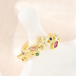 Anillos abiertos tipo brazalete de latón con circonitas cúbicas engastadas&nbsp;CU-CBACDF6-09G-03