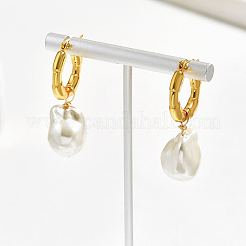 プラスチックイミテーションパールダングルフープピアス  304ステンレススチールイヤリング  ゴールドカラー  40x20mm&nbsp;TP0956-1