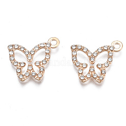 合金ペンダント  ラインストーン付き  ライトゴールド  カドミウムフリー＆鉛フリー  蝶のチャーム  クリスタル  16x18x2mm  穴：1.8mm&nbsp;PALLOY-N153-45
