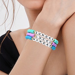 8шт 8 цвета браслеты-стрейч из полимерной глины с бусинами&nbsp;BJEW-SW00146