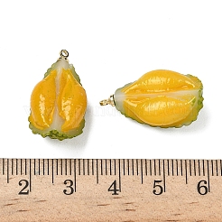 フルーツの不透明樹脂ペンダント  金色の真鍮のループ付き  ドリアン  23.5x13x10.5mm  穴：1.4mm&nbsp;RESI-D312-07E-G