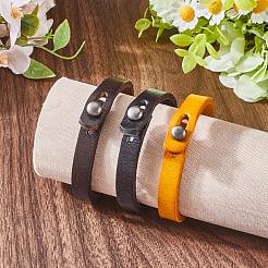 3шт. 3-х цветные кожаные браслеты с широким шнуром и литой кнопкой&nbsp;BJEW-GF0001-26