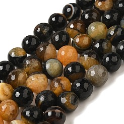 天然瑪瑙（染色・加熱）ビーズ連売り  多面カット  ラウンド  砂茶色  10~10.5mm  穴：1mm  約38個/連  15.16~15.28''（38.5~38.8センチメートル）&nbsp;G-H066-B06-03