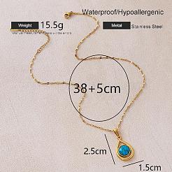 Collane vintage da donna con pendente a goccia in acciaio inossidabile 304 e turchese sintetico tinto.&nbsp;IA9439