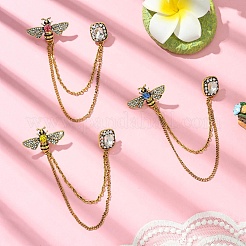 3 шт. 3-х цветные стеклянные броши-цепочки в виде пчелы и прямоугольника JEWB-CJ0001-62