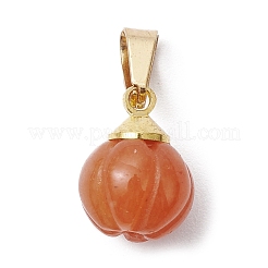 Ciondoli a forma di zucca in avventurina rossa naturale con ganci a scatto in acciaio inossidabile 304 color oro&nbsp;PALLOY-JF02349-01