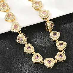 Collane tennis a forma di cuore con pavé di zirconi rosa in ottone&nbsp;KK-CBA4547-17B-G