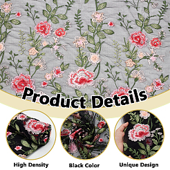 1 ярд полиэфирной ткани с цветочным узором и вышивкой AJEW-WH0314-473B