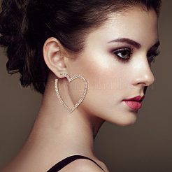 2 пара двухцветных сережек-гвоздиков в форме сердца с ажурными хрустальными стразами и 2 серебряными булавками EJEW-AN0001-23