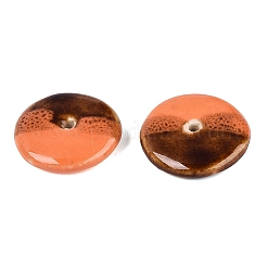 手作りのヴィンテージ磁器ビーズ  ファンシーアンティーク施釉磁器  ディスク  サンゴ  21~22x4.5~7mm  穴：1.8~2mm&nbsp;PORC-N013-08C