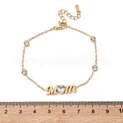 Muttertags-Armbänder aus Edelstahl 304 mit Zirkonia-Schriftzug „Mom“&nbsp;BJEW-L721-02G