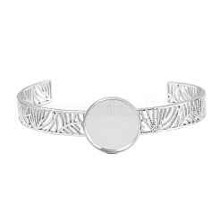 Bases de bracelets manchettes vierges en acier inoxydable 304 avec plateau rond plat&nbsp;SA-CBA82C8-04B-P