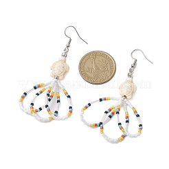 Orecchini pendenti da donna con perline di semi di vetro a forma di fiore&nbsp;EJEW-MZ00203-02