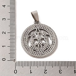 304ステンレスペンダント  十二星座のチャームが付いたフラットラウンド  アンティークシルバー  双子座  28x25x2mm  穴：7x5mm&nbsp;STAS-C084-01E-AS