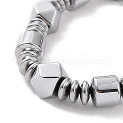 Braccialetto elasticizzato con perline in ematite sintetica a disco e rombo e colonna per uomo donna&nbsp;G-C006-11