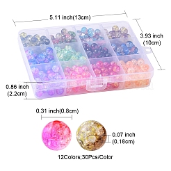 360шт 12 стильные прозрачные акриловые бусины с кракле CACR-YW0001-03