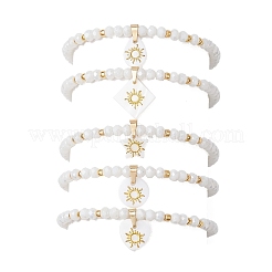 5шт 5 стиля браслеты из натуральной пресноводной ракушки с металлическими подвесками в виде кусочков солнца&nbsp;BJEW-JB11688-1