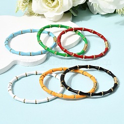 Женские браслеты-кольца из нержавеющей стали 304 с эмалированным покрытием.&nbsp;BJEW-D408-42G