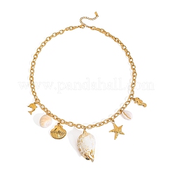 Женские нагрудные ожерелья из нержавеющей стали 304 с подвеской в виде морской звезды и морского конька из натуральной ракушки&nbsp;FS-WG01E94-02