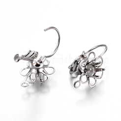 変色しにくい304ステンレススチールフレンチフックピアス金具  カン付き  花  ステンレス鋼色  トレイ：4mm  22x10.5x14.5mm  穴：1.5mm  ピン：0.7mm&nbsp;STAS-P223-24P
