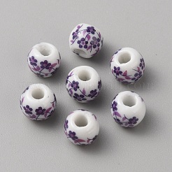 手作りの陶器ビーズ  花柄とロンデル  インディゴ  8~8.5x7~7.5mm  穴：3~3.5mm&nbsp;PORC-WH0010-05A