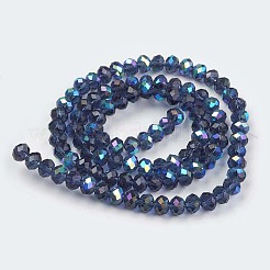 電気メッキガラスビーズセット  半分虹メッキ  多面カット  ロンデル  マリンブルー  3.5~3.8x3mm  穴：0.8~1mm  約105~110個/連  29~31cm&nbsp;EGLA-A044-T3mm-L12