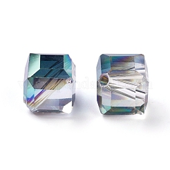 Perle di cubo di cristallo pieno arcobaleno placcato&nbsp;X-EGLA-F023-B05