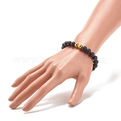 Bracelet extensible perlé rond en pierre de lave naturelle avec alliage&nbsp;BJEW-JB08009