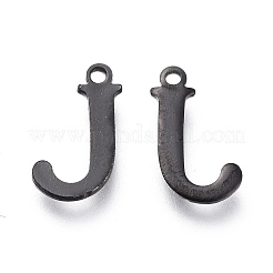 304ステンレススチールチャーム  レーザー切断  アルファベット  電気泳動黒  文字.j  12x6.5x0.8mm  穴：1mm&nbsp;STAS-H112-J-EB