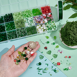 DIYジュエリー作成キット  鉄線を含む  人工苔岩  プラスチック、合金、樹脂製のペンダント  ガラス、樹脂、アクリルビーズ  ミックスカラー&nbsp;DIY-PH0038-16