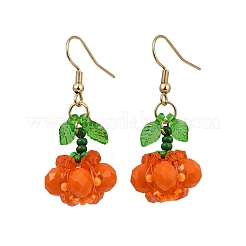 Тема Хэллоуина тыква ручной работы стеклянные бисерные подвесные серьги&nbsp;EJEW-MZ00480-02
