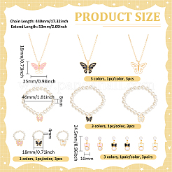 3 цвет бабочка железо и сплав эмаль кулон ожерелье и серьги с подвесками и искусственный жемчуг кольца и браслеты комплект для женщин SJEW-HY0001-06