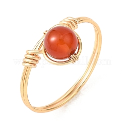 Женские кольца с круглыми плетеными бусинами из натуральных драгоценных камней&nbsp;RJEW-JR00953-01