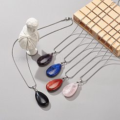 Ensemble de colliers et pendentifs en forme de larme avec pierres précieuses naturelles mélangées&nbsp;NJEW-JN04062