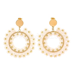 Aretes colgantes en forma de donut con cuentas de latón y vidrio tejido&nbsp;EJEW-A105-05G-01