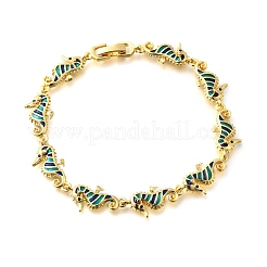 Браслеты-цепочки из латунной эмали с бирюзовым морским коньком&nbsp;LS-BJEW-C118-03G