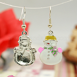 ファッションクリスマスピアス  エナメル合金のペンダントと真鍮のピアスフック  ホワイト  41mm&nbsp;X-EJEW-JE00365-01