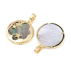 Подвески из латуни с микропаве из кубического циркония и натуральными черными раковинами.&nbsp;KK-Z146-34G