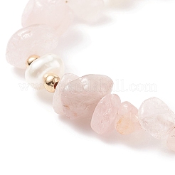 Chip di quarzo rosa naturale e braccialetto di scorrimento con perline di perle&nbsp;BJEW-JB08334-02