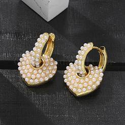 Серьги-кольца из латуни с покрытием стойки с подвесками в виде сердечек из АБС-пластика EJEW-R152-06G