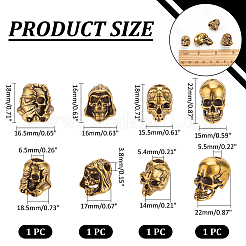 4個 4スタイル 真鍮ヨーロピアンビーズ  大穴ビーズ  スカル  アンティーク黄金  16~22x15~16.5x14~22mm  穴：5.4~9x5.4~11mm＆3.8~13x3.8~13.5mm  1個/スタイル&nbsp;KK-NB0003-65