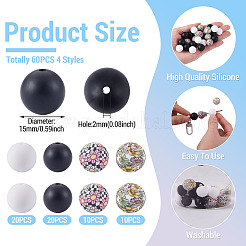 60 Stück 4 Stile Silikonperlen runde Gummiperle 15mm lose Abstandsperlen für DIY-Zubehör Schmuck Schlüsselanhängerherstellung&nbsp;FIND-TA0010-30B