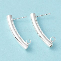 304ステンレススチールスタッドピアス金具  316個の外科用ステンレス鋼ピンと垂直ループ付き  チューブ  925銀メッキ  30x5mm  穴：2.5mm  ピン：0.7mm&nbsp;STAS-P308-07S