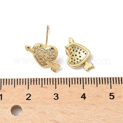 Серьги-гвоздики из латуни с микро-паве и прозрачным фианитом в форме сердца&nbsp;EJEW-A132-08G