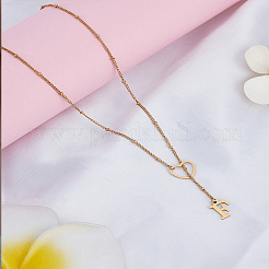 1 collar de lazo de acero inoxidable con letras y corazones para mujer&nbsp;NJEW-LP0002-87G-F