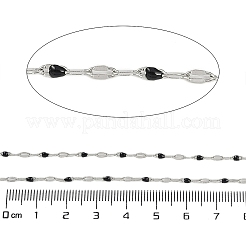 真鍮をあしらったチェーン  エナメル  スプールで  はんだ付け鉛フリー、カドミウムフリー  プラチナ  ブラック  4x2x1mm&nbsp;AJEW-Q153-02P-01