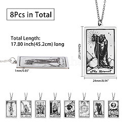 8 шт. 8 стиля ожерелье с подвеской в виде карт Таро из нержавеющей стали 201 с цепочками из нержавеющей стали 304 NJEW-AB00023