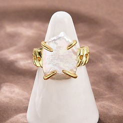 Квадратные кольца с натуральным жемчугом RJEW-K286-09G